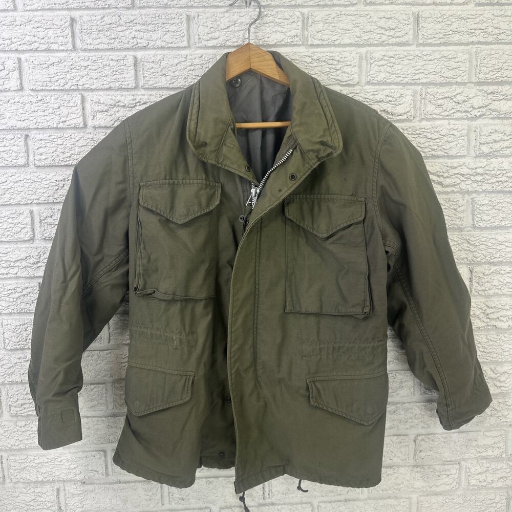 Vintage Mens M-65 Field Jacket Olive W/ Liner Military Utility Coat Green 19x27